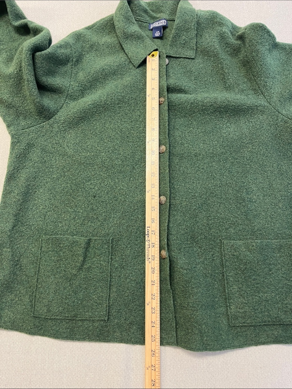Lands’ End 100% Wool Green Button Front Jacket 24W Plus - Picture 11 of 13